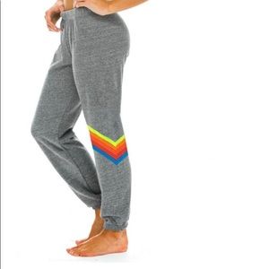 Aviator Nation Womens Sweatpants | Chevron Heather Grey/Neon Size XS